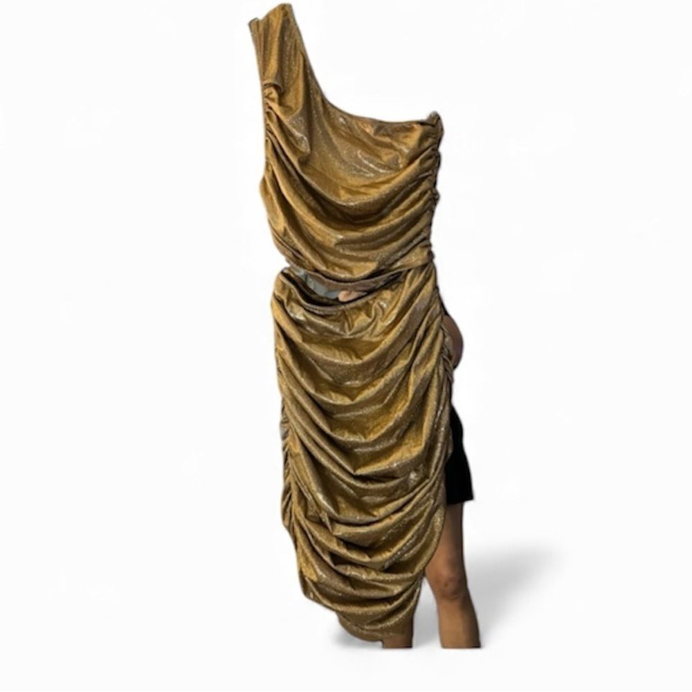 One shoulder gold ruched dress size small